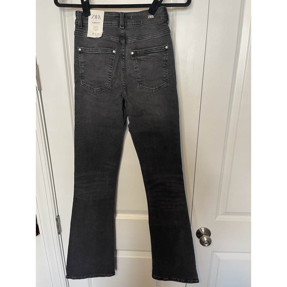 NWT Zara Women's Flare Fit Jeans Size 2 EUR 34 High Rise black charcoal Denim - Picture 4 of 6